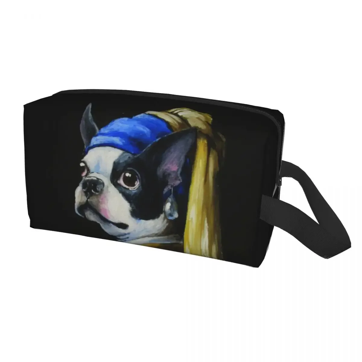 With A Pearl Earring Makeup Bag for Women Travel Cosmetic Organizer Fashion Cartoon Boston Terrier Dog Storage Toiletry Bags