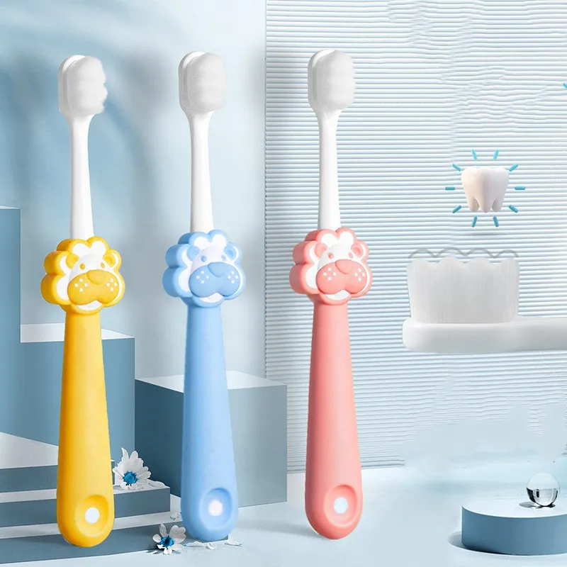 Cartoon Childrens Toothbrush Bamboo Charcoal Soft Hair  Silicone Cute Cleaning Teeth Brushing Short Handle Toothbrush Set