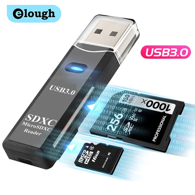 elough Czytnik kart SD 2 w 1 TF USB 3.0 USB 2.0 Adapter kart pamięci Inteligentny czytnik kart Konwerter do laptopa PC Akcesoria
