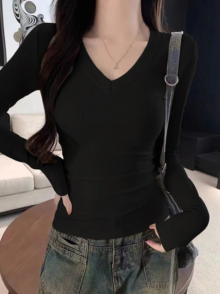 Slim Fit Long Sleeve V-Neck T-Shirt Women's Soft Comfortable Anti-Wrinkle Polyester Spandex Base Shirt Inner Wear Dervo Pure ...