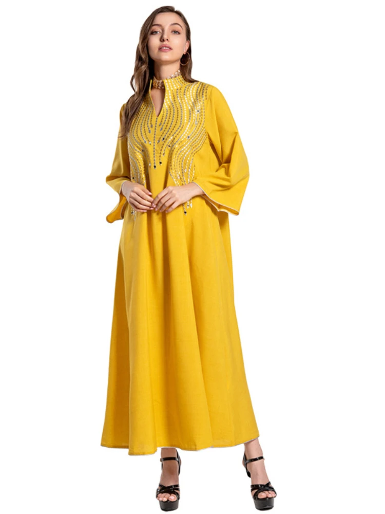 Eid Ramadan Dress for Women Muslim Stand Collar Embroidery Abaya Dubai Arab Moroccon Kaftan Islamic Gown Robe Party Vestido 2024