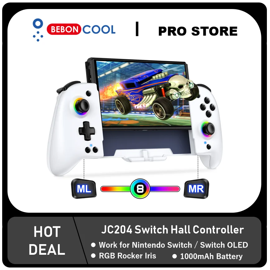 BEBONCOOL JC204 For Nintendo Switch / Switch Oled RGB Controller 1000mAh 6-Axis Gamepad With Card Case Organiser