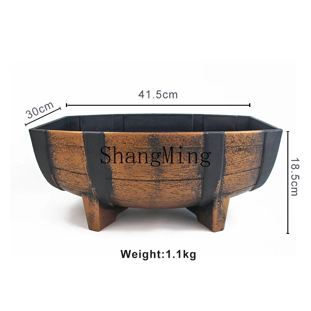 

CL Modern Simple Light Luxury Advanced Creative Gardening Plastic Imitation Wooden Barrel Flower Pot