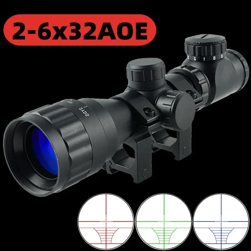 2-6x32AOE Tactical Optical Riflescope Tri-Illuminated Red/Green/blue Adjustable Scope Sniper Airsoft Sight Hunting Accessories