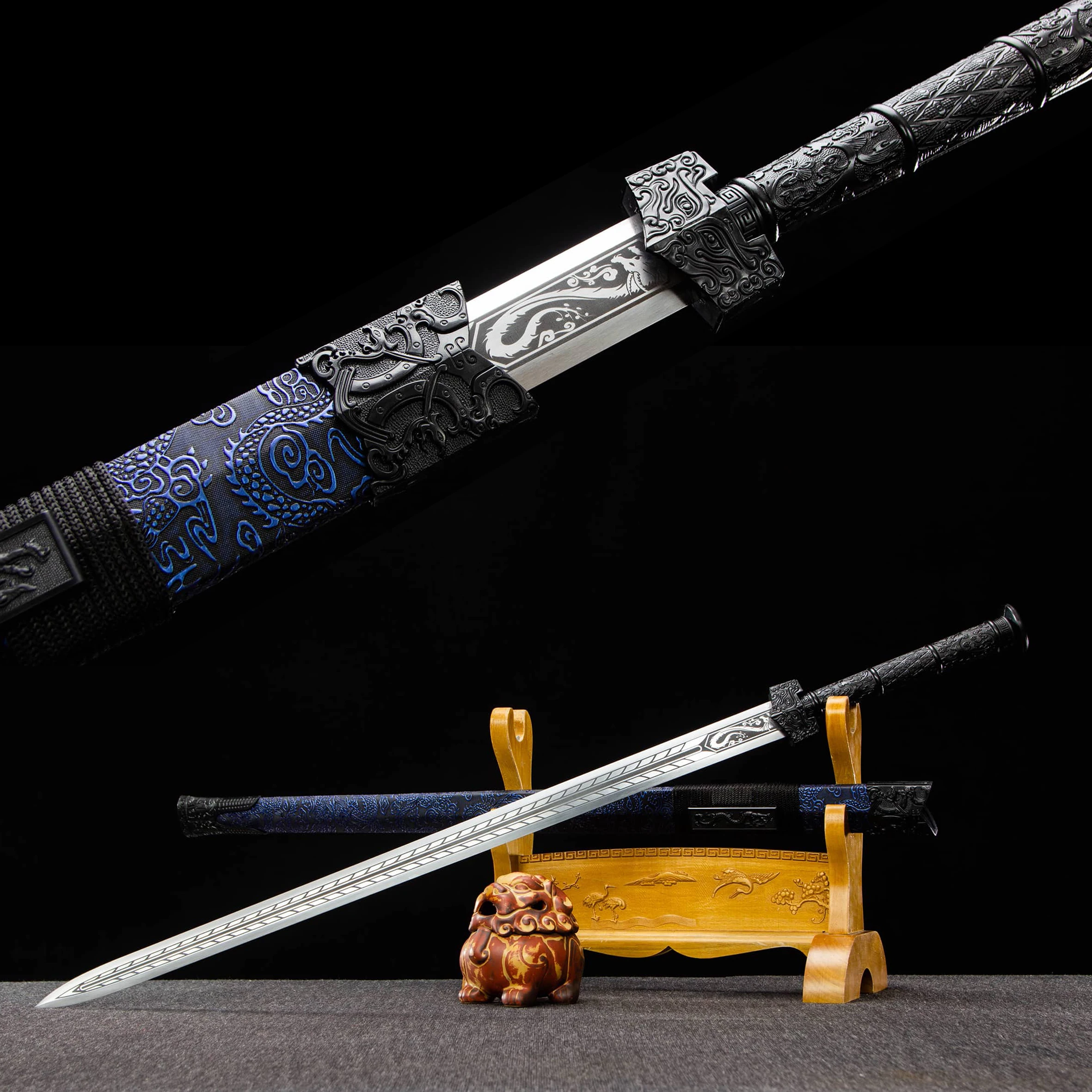 

katana 101cm Medieval Hidden Dragon Han Sword Samurai Sword Real Steel battle ready ninja samurai gift weapon sword