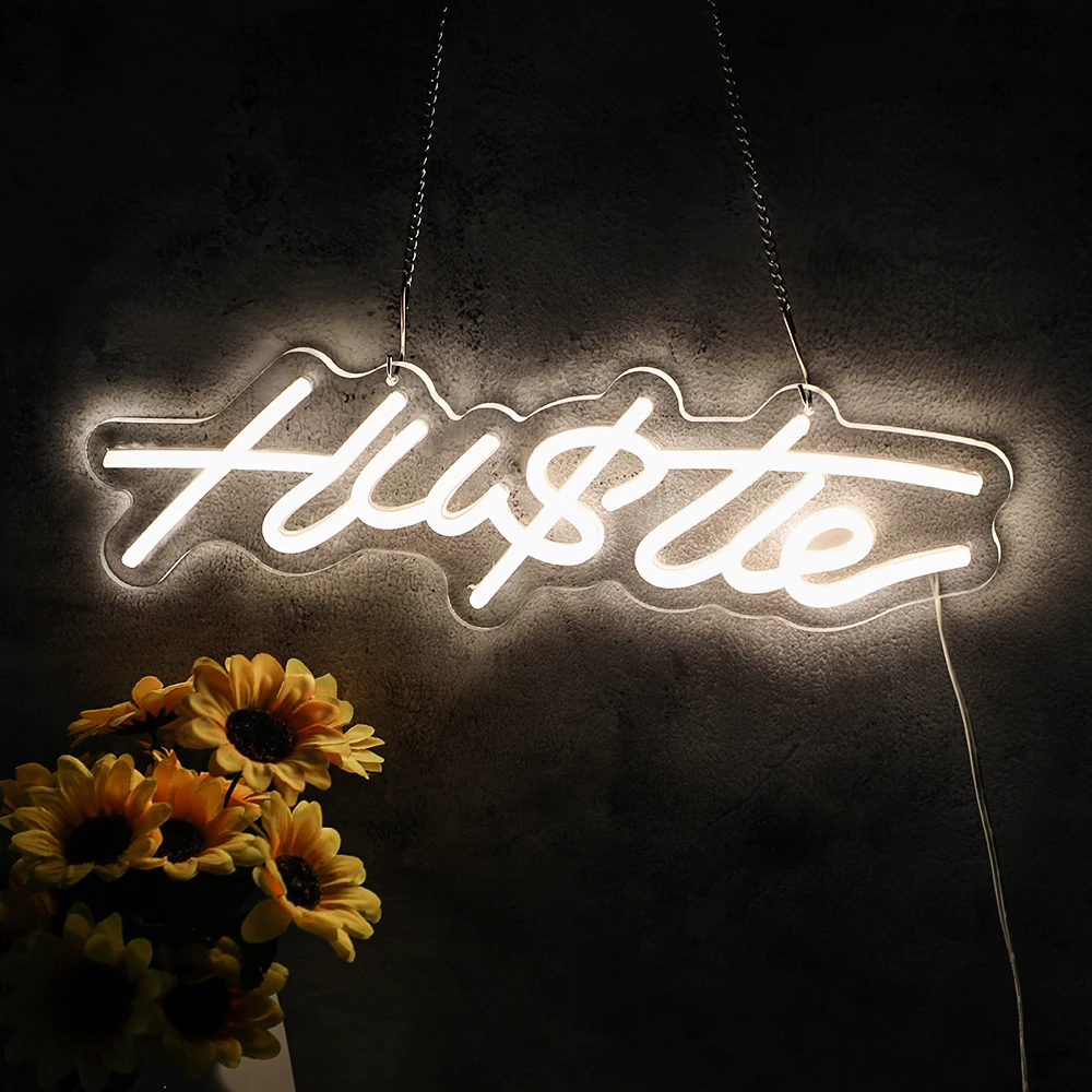 Hustle Neon Sign For Wall Decoration For Gym Office And Gaming Room Decoration Wedding Birthday Party Bedroom Home Wall Decor