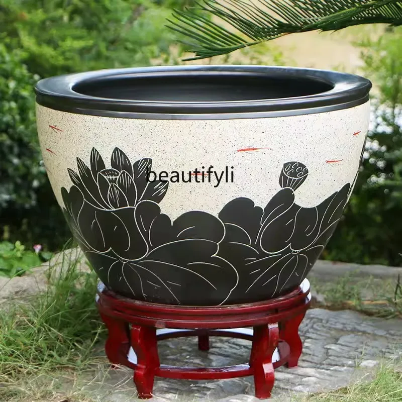 Creative Antique Style Courtyard Living Room Home Display Decoration Large Water Tank Porcelain Fish Tank Lotus Sleeping Lotus