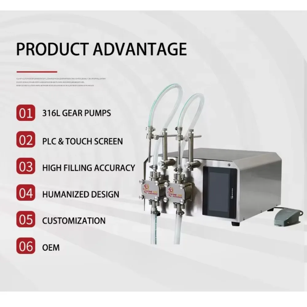 TODF-200 Halbautomatischer Flüssigkeitsfüller mit Doppelkopf |   Dosierung für Shampoo, Reinigungsmittel, Öl, Saftflaschen und Dosen