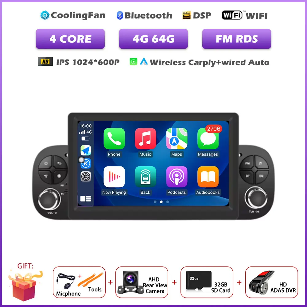 Android 16 Auto Voor Fiat Panda 2013-2020 Draadloze Carplay Autoradio Gps-navigatie Multimedia Video Player Audio Head Unit gereedschap
