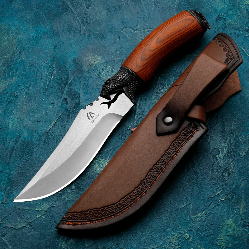 HUANGFU 7CR13MOV Steel Outdoor Knife Fixed Blade Hiking Hunting Knife Survival Rescue Knife Self Defense Knife Gift for Men