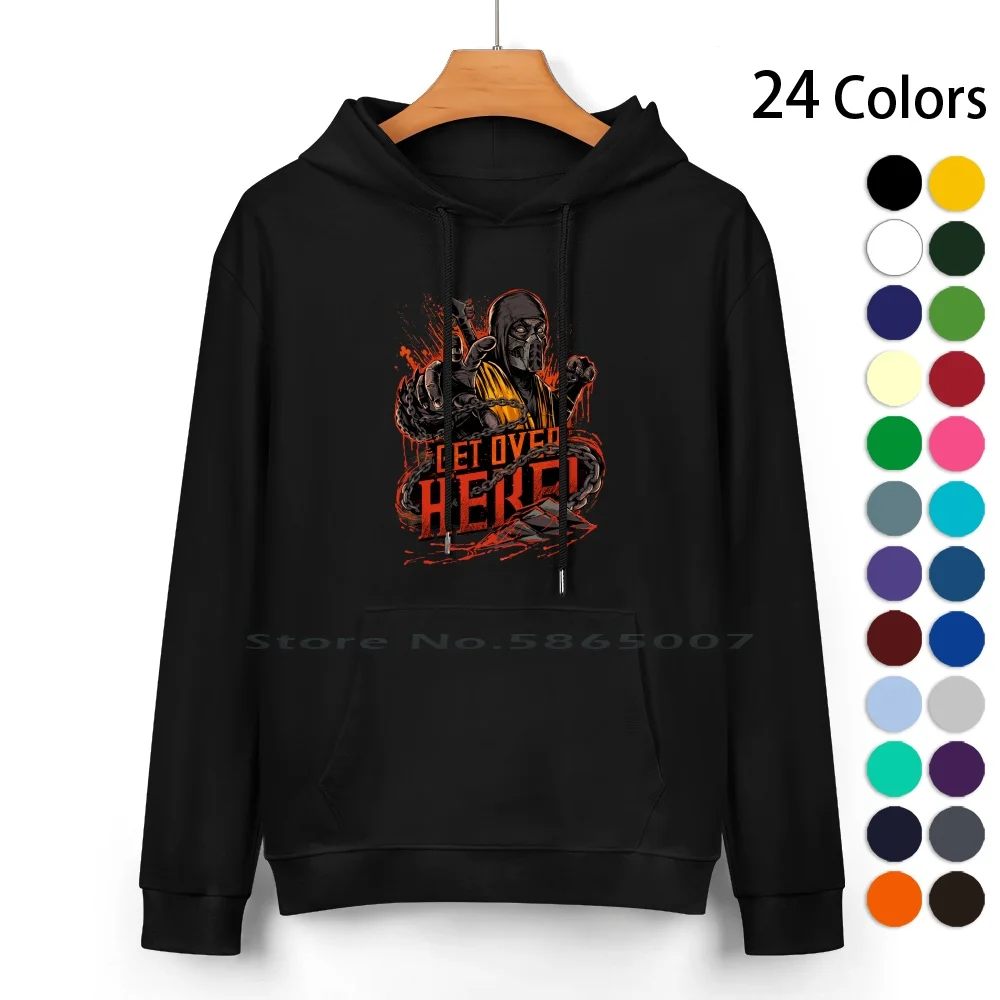 

Scorpion Pure Cotton Hoodie Sweater 24 Colors Mortal Kombat Fatality Get Over Here 100% Cotton Hooded Sweatshirt For Women Men