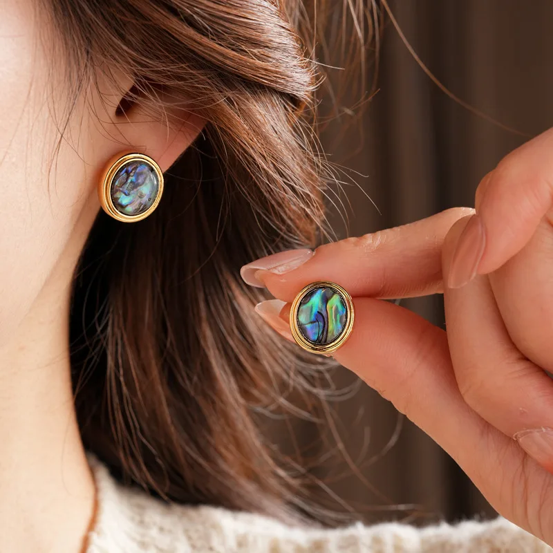 18k Gold Plated Blue Fritillary Women's Earrings Personality Natural Abalone Shell Stud Earring Light Luxury Party Ear Jewelry