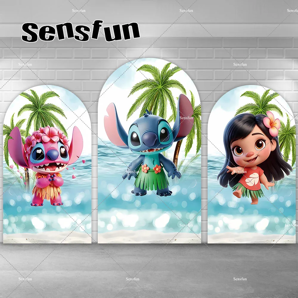 Lilo & Stitch Theme Party Arch Backdrops Photo Studio Hawai Hula Beach Summer Girls Birthday Photography Backgrounds Doubleside