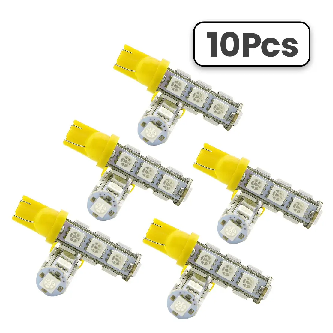 10Pcs Amber T10 5050 W5W 13SMD LED Light Lamp Bulb for RV Camper Car 193 194 2821 921 922 158 160 161 161B 168 168A 912 12V 5W