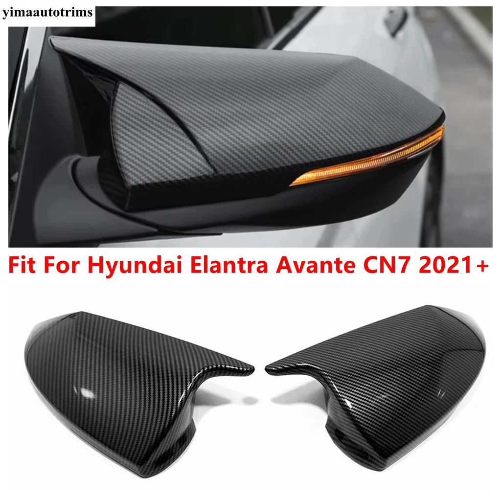 

For Hyundai Elantra Avante CN7 2021 - 2023 Car Rearview Side Mirror Door Case Cover Wing Cap Sticker Trim Carbon Fiber Exterior