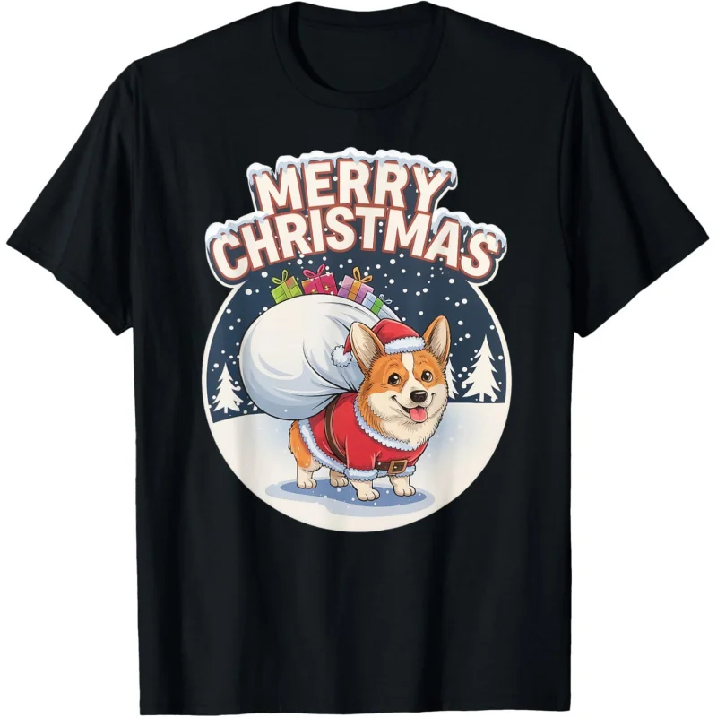 Merry Christmas Corgi Carrying Luggage Home T-shirt