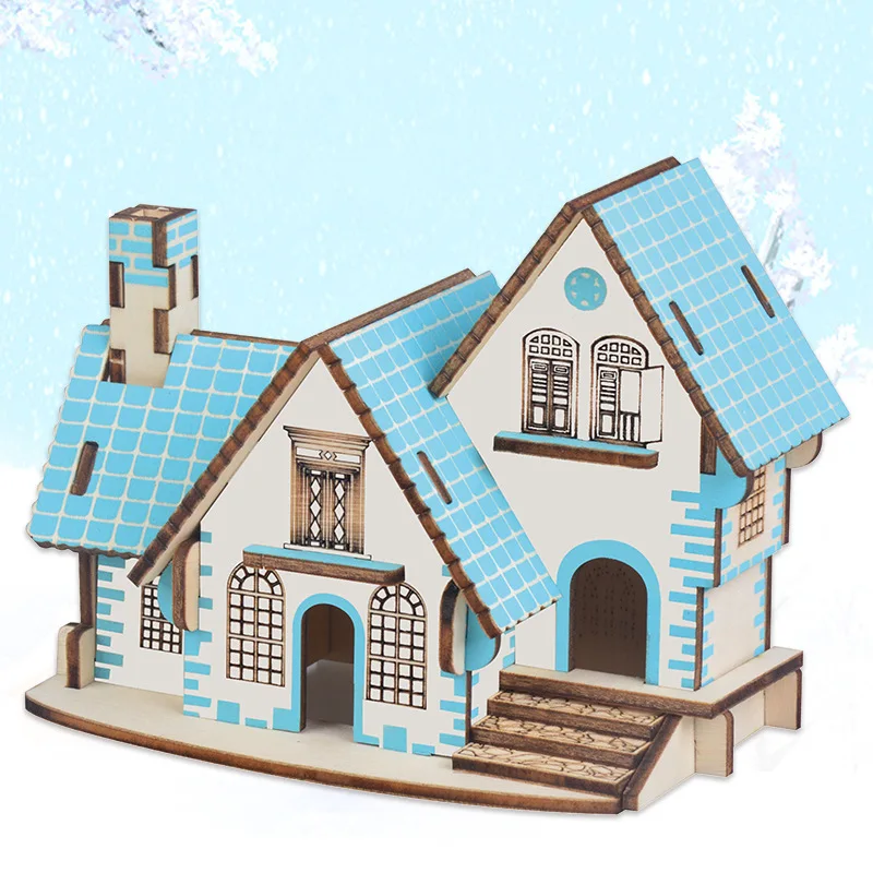 DIY 3D Puzzle of Wooden Buildings, Children's Puzzle Handmade Assembly Toys, 3D Model Splicing of Wooden Houses