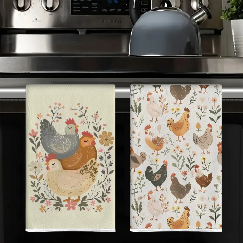 2Pcs, Vintage Floral Kitchen Towels, 40Cm*60Cm Towel Set, Super Absorbent Soft Cleaning Cloth, Cooking and Baking Tea Towel, Hand Towel, Cleaning Cloth, Dishcloth, Kitchen Decoration, Living Room Decoration, Kitchen Essentials, Home Essentials