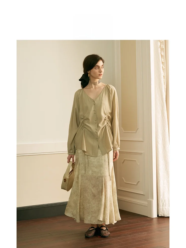 

High Waist Printed Silk Lightweight Draped Fi Tail Skirt Slimming f Body Skirt oll Brand Women's Faion