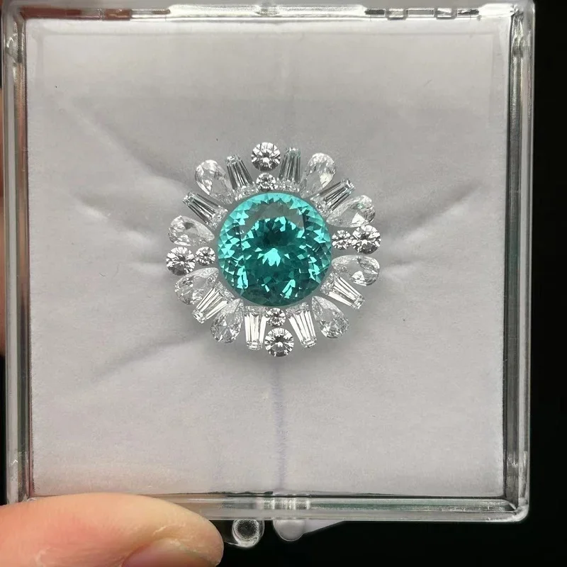 RUIF 10.45ct Lab Grown Paraiba Sapphire  D Moissanite Loose Stone Set for DIY Jewelry Necklace Pendant Making