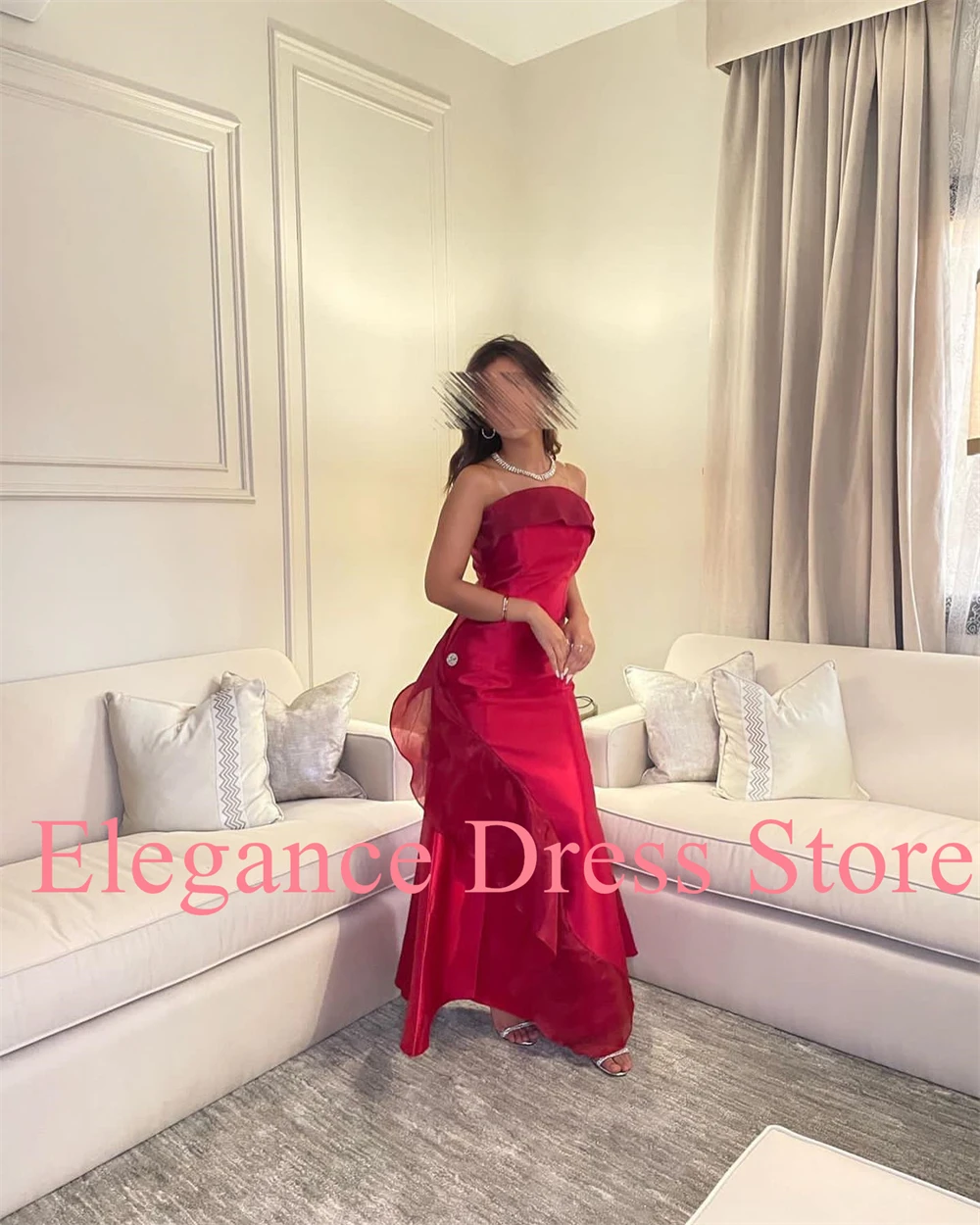 Customized Classic Mermaid Strapless Satin Tulle Sweep Train Evening Dresses High Quality Pleats Vestido De Festa Robe