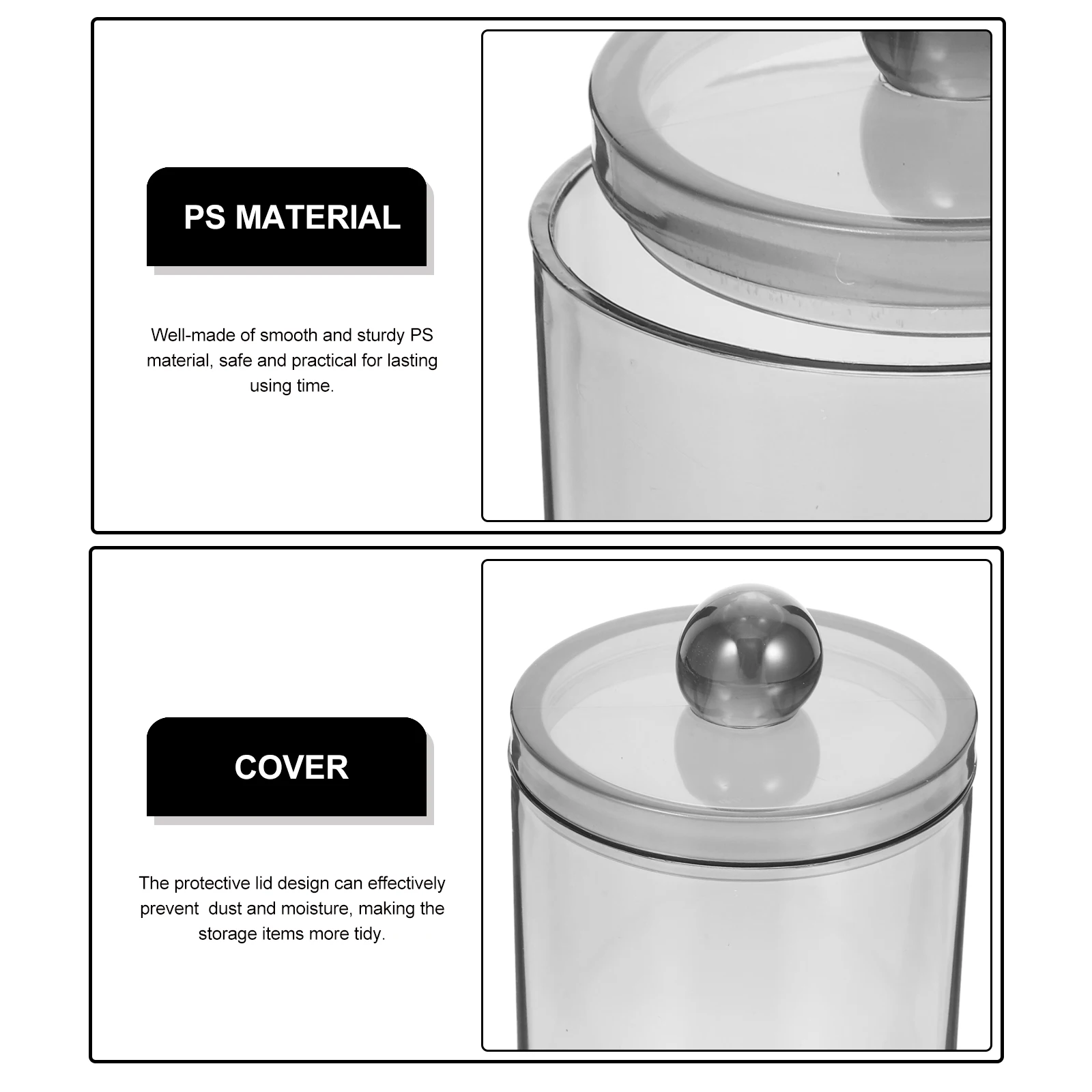

2pcs Storage Box Transparent Black Sealed Dust-proof Jars for Cotton Swabs Pads Holder Bathroom Organizer Material