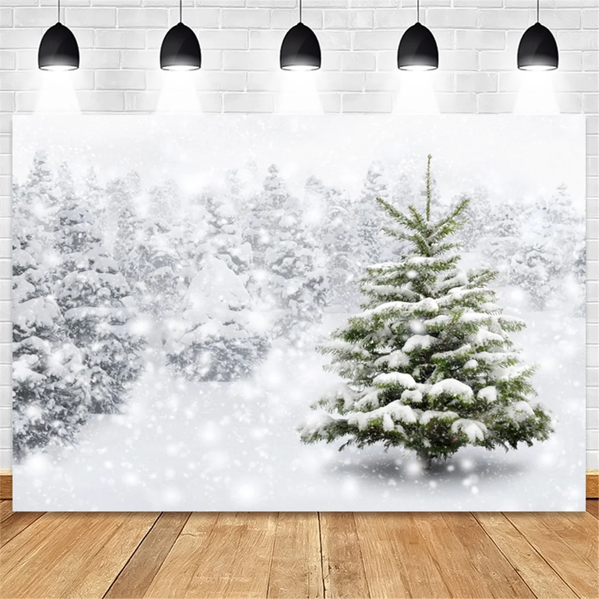 210X150Cm Winter Snow Background Cloth Snowflake Christmas Tree Glitter White Forest Party Photography Backdrops, D -X64A