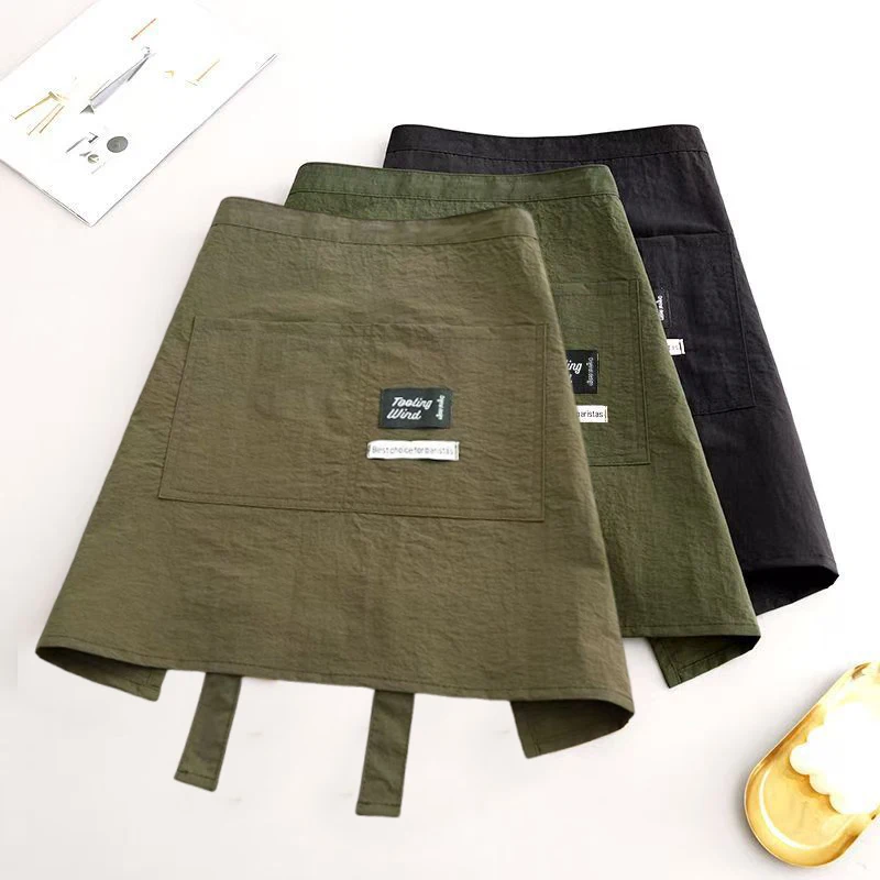 {CC44} 1 Stück Küchen-Leinenschürze für Damen, Restaurant-Kellnerinnen-Schürze mit Verlängertem Taillenband und Verstärkten Nähten, Halbschürze