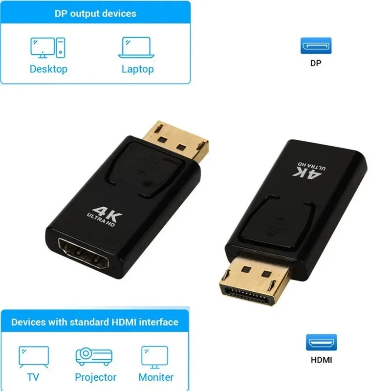 4K DisplayPort to HDMI-compatible Adapter Converter 1080P Display Port Male DP to Female HD TV Cable Adapter Video Audio For PC