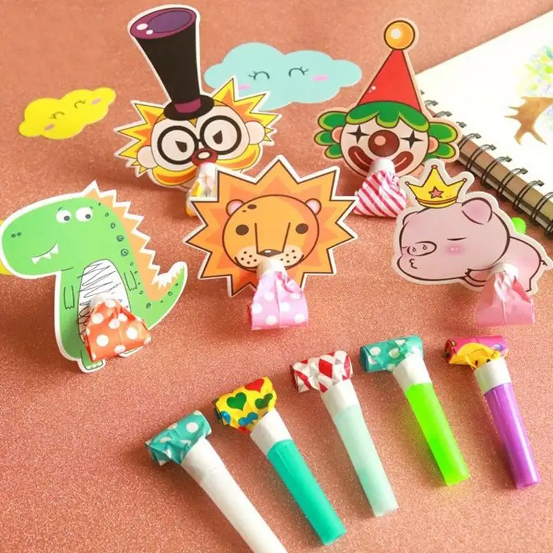 10pcs Cartoon Animal Whistles Toy Kids Party Blowers Noise Makers Whistle Blow Roll Toys For Children Birthday Party Supplies