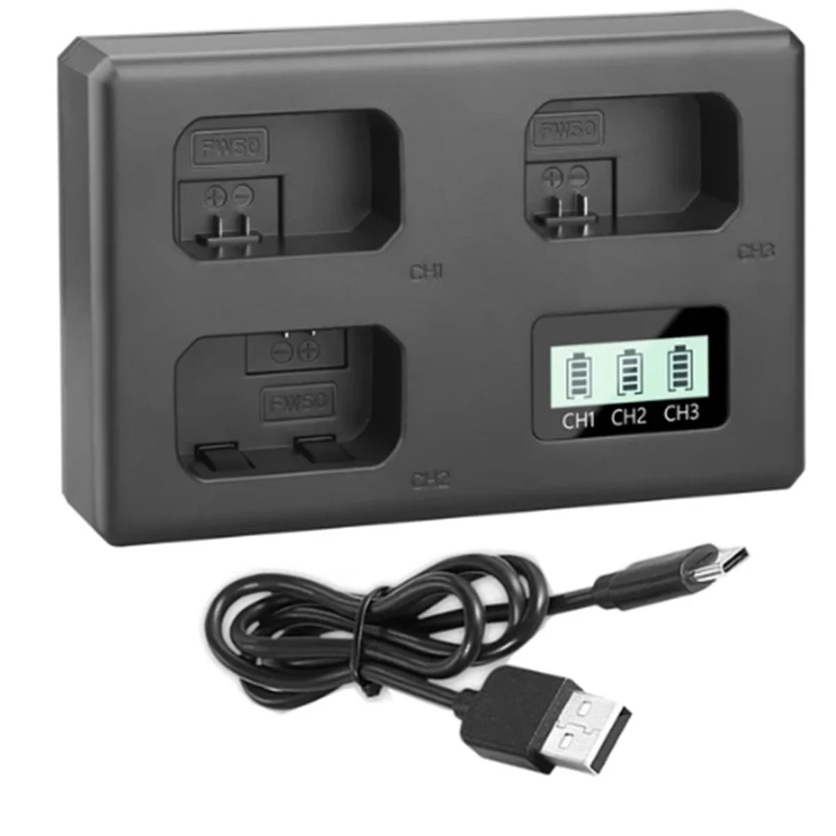 NP-FW50 NPFW50 Battery Charger 3 Slot Charger for Sony Alpha ZV-E10 A6400 A6500 A6300 A6000 A7 A7R A7RII A7II A7SII