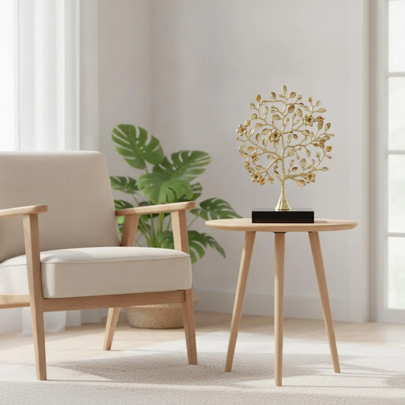Reflective Alloy Decorative Tabletop Displ Tree Art Sculpture for Home Living Room Decoration