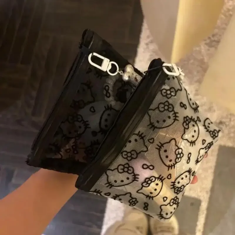 

2025 New Mesh Material Hello Kitty Cylindrical Pencil Case, Girls Makeup Brush Storage Bag, Children's Vertical Pencil Case