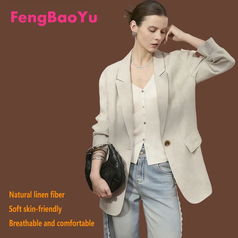 Feng Baoyu 100% Linen Women's Suit - Luxurious Fashion Business Casual Coat - Spring/Autumn High-end Elegant Comfortable Top