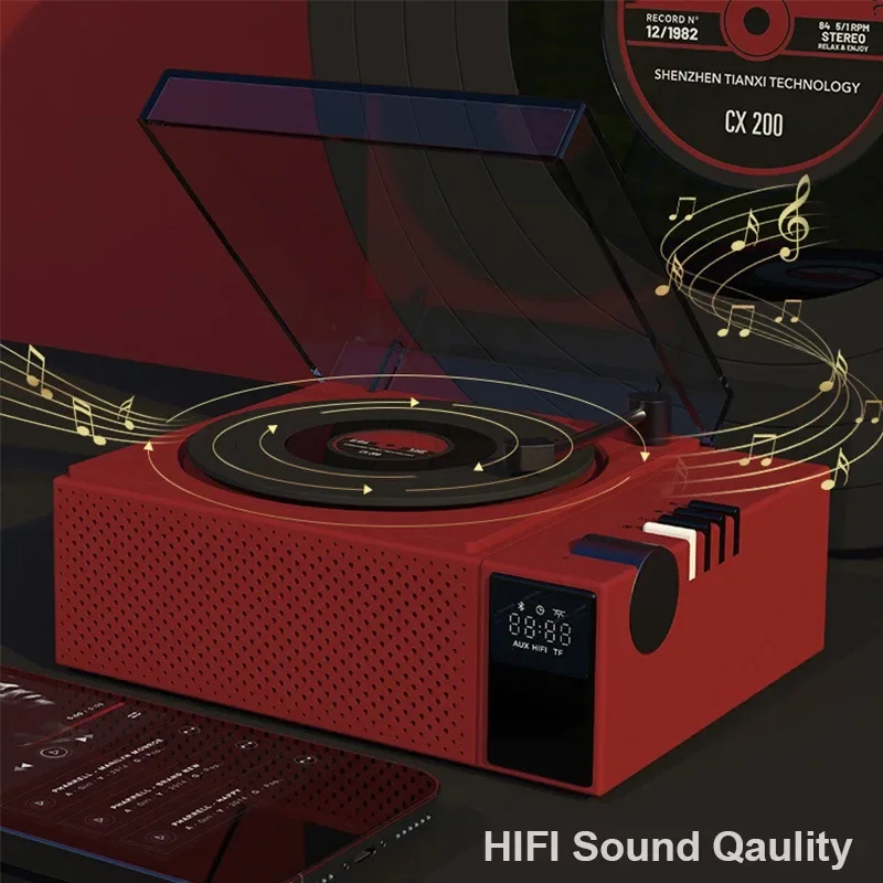 Vintage Vinyl HIFI Sound Bluetooth Speaker Portable Mp3 Music Player with Atmosphere Lamp Support Aux BT Tf Card Playback