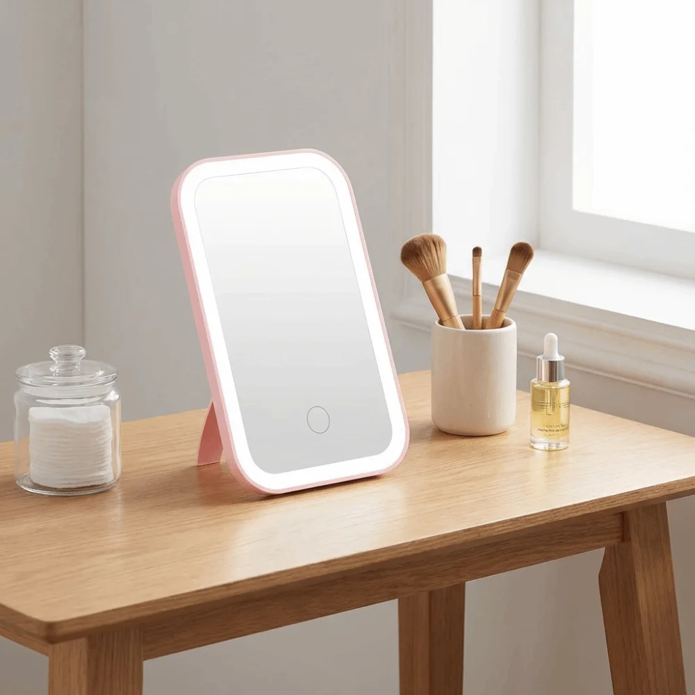 Składane lusterko do makijażu LED z 3 trybami oświetlenia, dotykowe, podróżne lusterka kosmetyczne, ładowane przez USB, przenośne