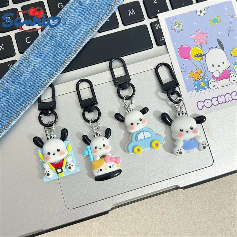 Kawaii Roller Coaster Pochacco Sanrio Keychain Anime Bumper Car Hello Kitty Children Pendant Keyring Cute Girls Birthday Gifts