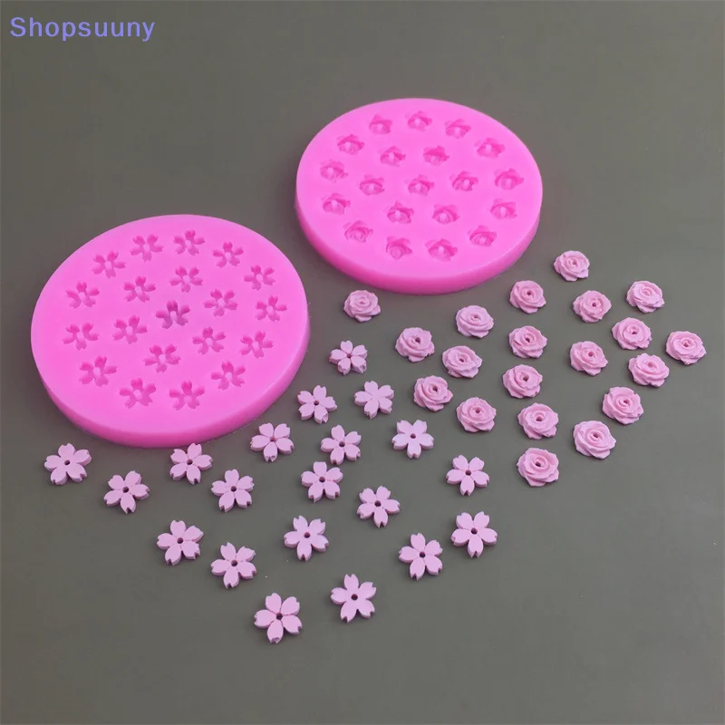 [SU]Mini 20 Holes Cherry Blossom Rose Silicone Mold Flower Shaped Chocolate Fondant Dessert Flower Cake Decorative Baking Tool