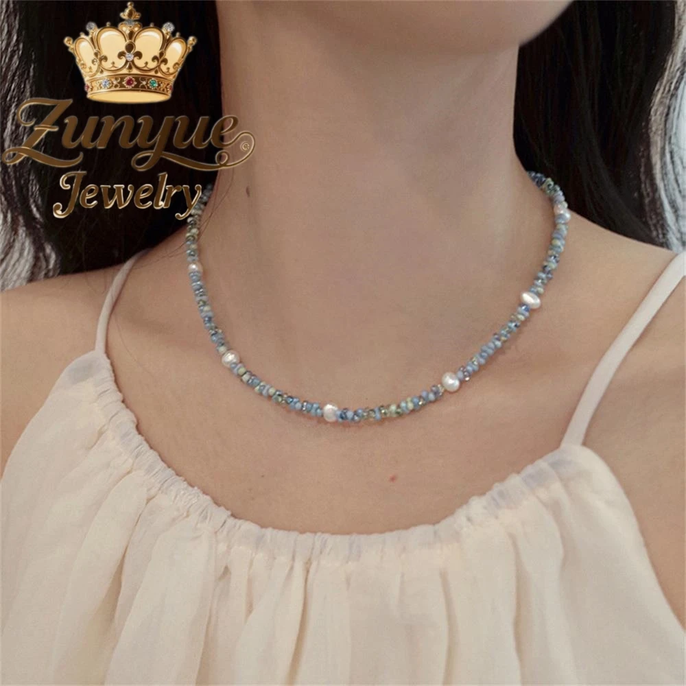 

Dopamine Colored Necklace, Light Luxury And Niche Collarbone Chain High-End Beaded Neckchain Accessory Fashion Jewelry Exquisite