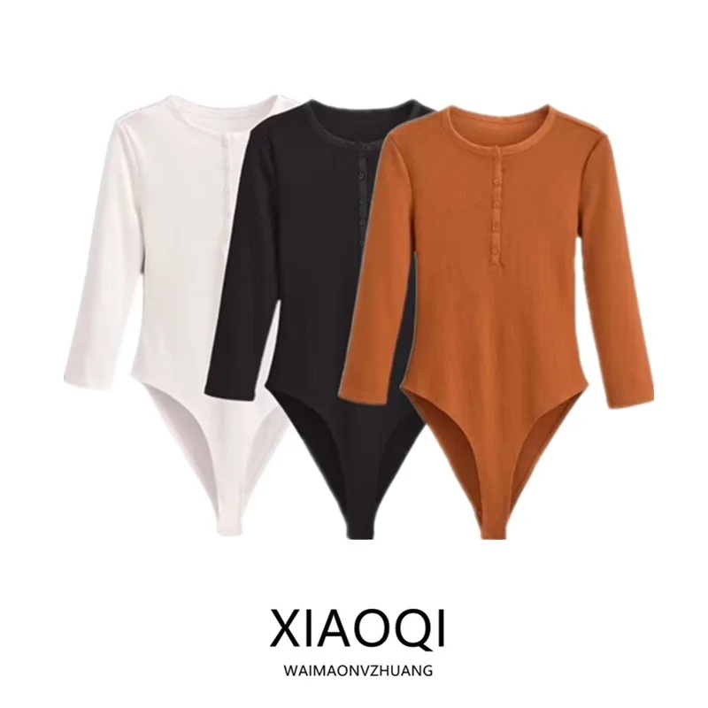 

Women's Cotton Rer round Ne-Piece Suit Comfortable Knitted Autumn Winter New Arrival Versatile mid Waist ort Pants