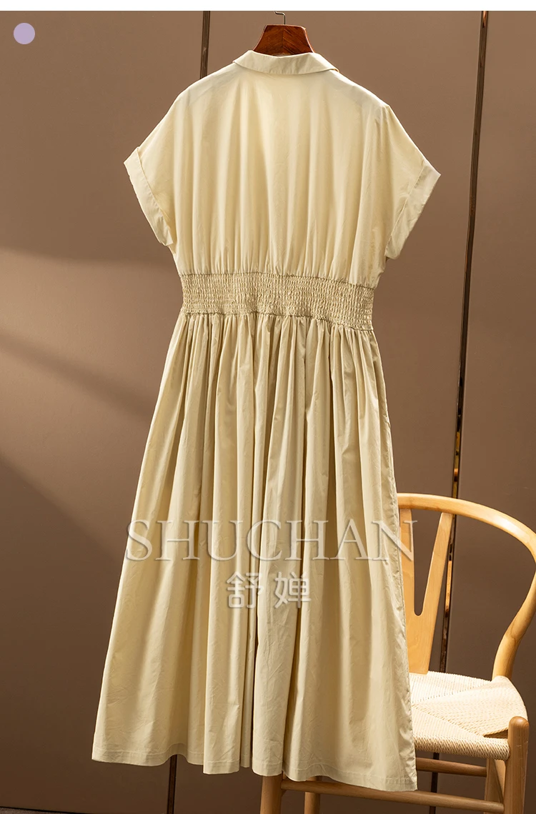 Elegancka cienka wysokiej jakości 60 szt. Czystej bawełny koszula z elastyczną talią sukienka damska 5W41 Vestidos De Verano Mujer 2025