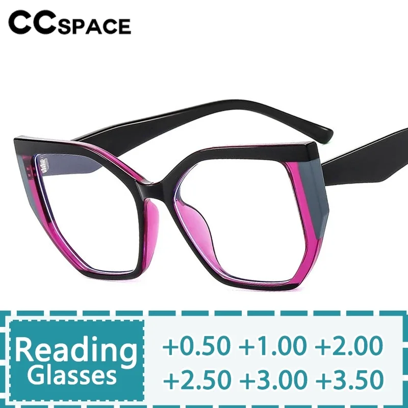 Color-blocked Square Reading Glasses Women Popular TR90 Resin Optical Presbyopic Eyeglass Custom Diopter +50~+600 #301886