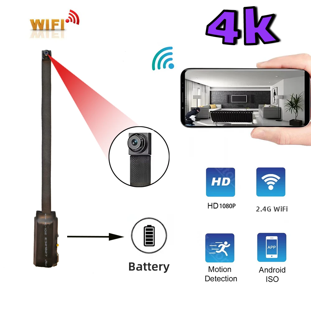 FHD1080P portable mini camera with 2.4GHz WIFI support for remote viewing, mobile monitoring, DIY small mini wireless 4K camera