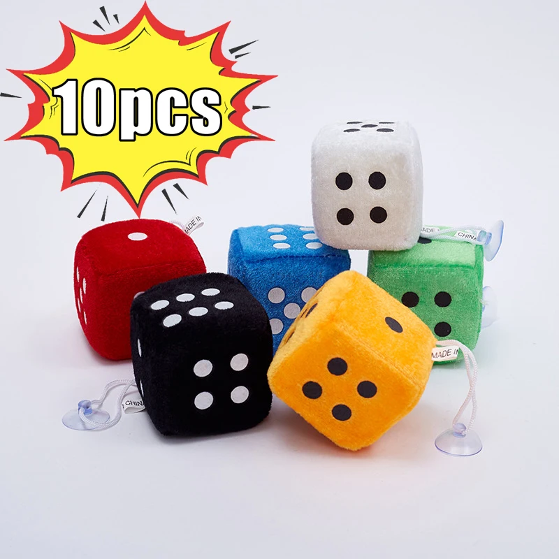 

10pcs Funny Dices Plush Toys Car Bed Hanging Toy with Suction Cup Kids Stress Relief Squeeze Toy Multicolor Velvet Dice Pendant