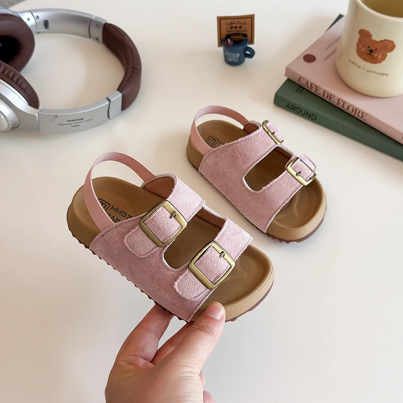 

YUYIN Summer New Classic Retro Brass Buckle Girls' Sandals Candy Color Suede Children's Beach Shoes Children's Sports Sandals