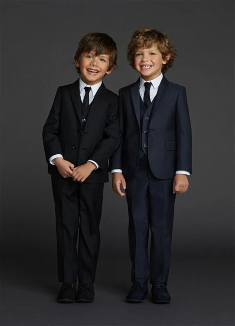 

Black Boys Suit Set 3 Piece Vest Jacket Pants Wedding Tuxedo for Kids Blazer Cotton 2-16 Years Old Formal Suit Customization