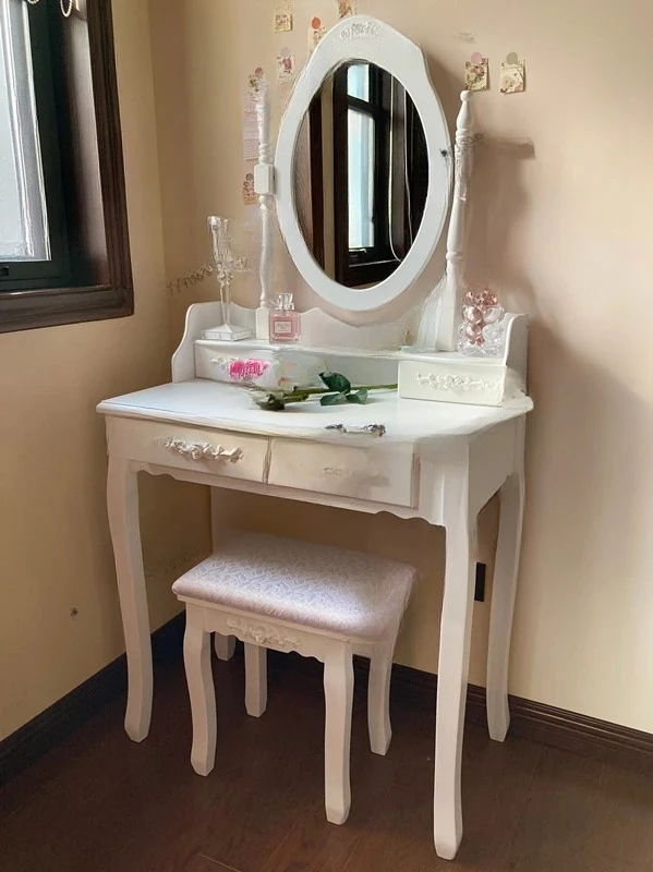retro vintage dresser princess powder simple mirror storage makeup table