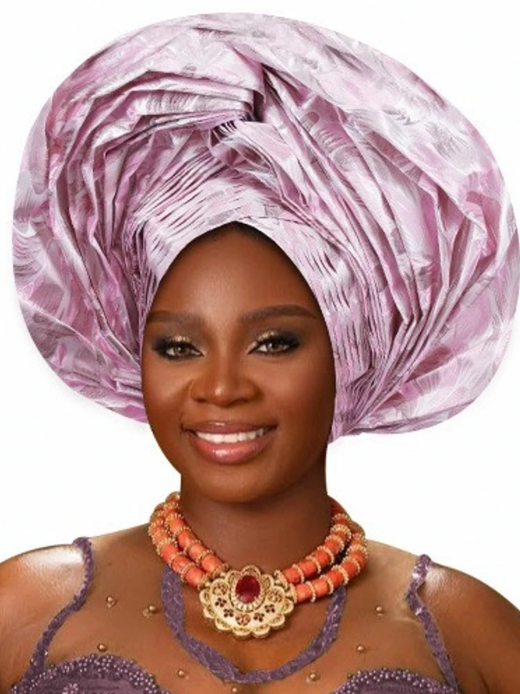Bronzing African Headtie Braid Turban Caps for Women Nigeria Wedding Geles Party Headgear Headpiece Auto Gele Female Head Wraps