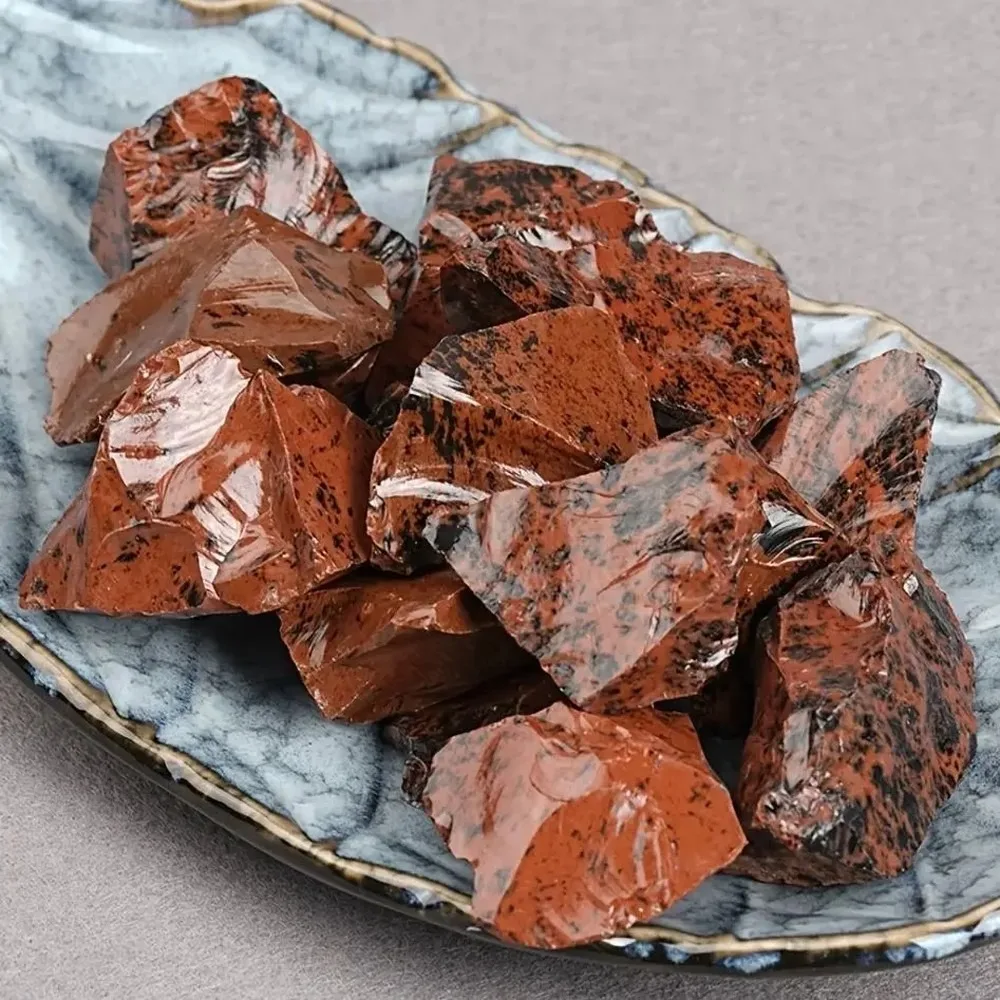 Red Obsidian Raw Stone Natural Rough Crystal Specimen, Volcanic Lava Gemstone for Reiki Healing, Meditation, Aquarium