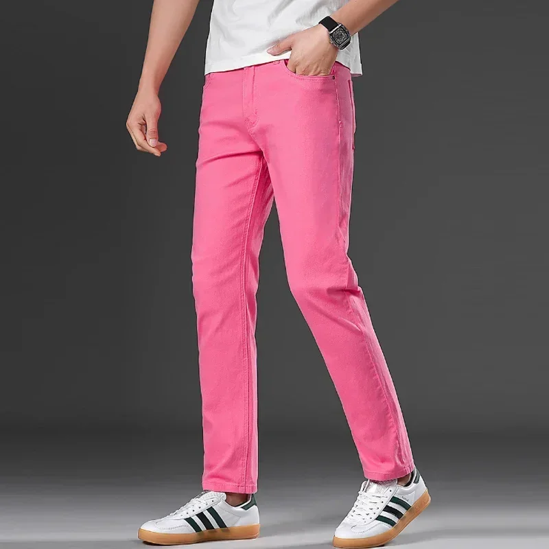 

Мужские тонкие прямые брюки Мужские новые летние тонкие мешковатые розовые белые брюки Новые повседневные свободные длинные брюки больших размеров со средней высокой талией